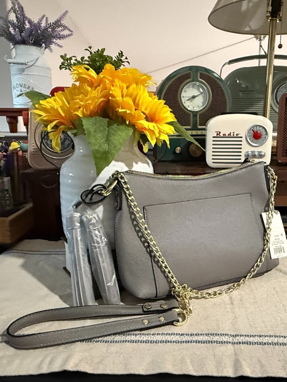 NWT Target Dove Gray Saffiano Crossbody Bag | Gold Chain & Adjustable Strap